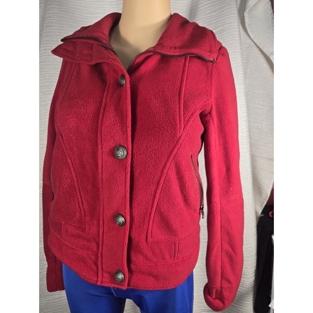 Women’s Red Fleece Moto-Style Jacket Size S (chico) - Picture 12 of 14